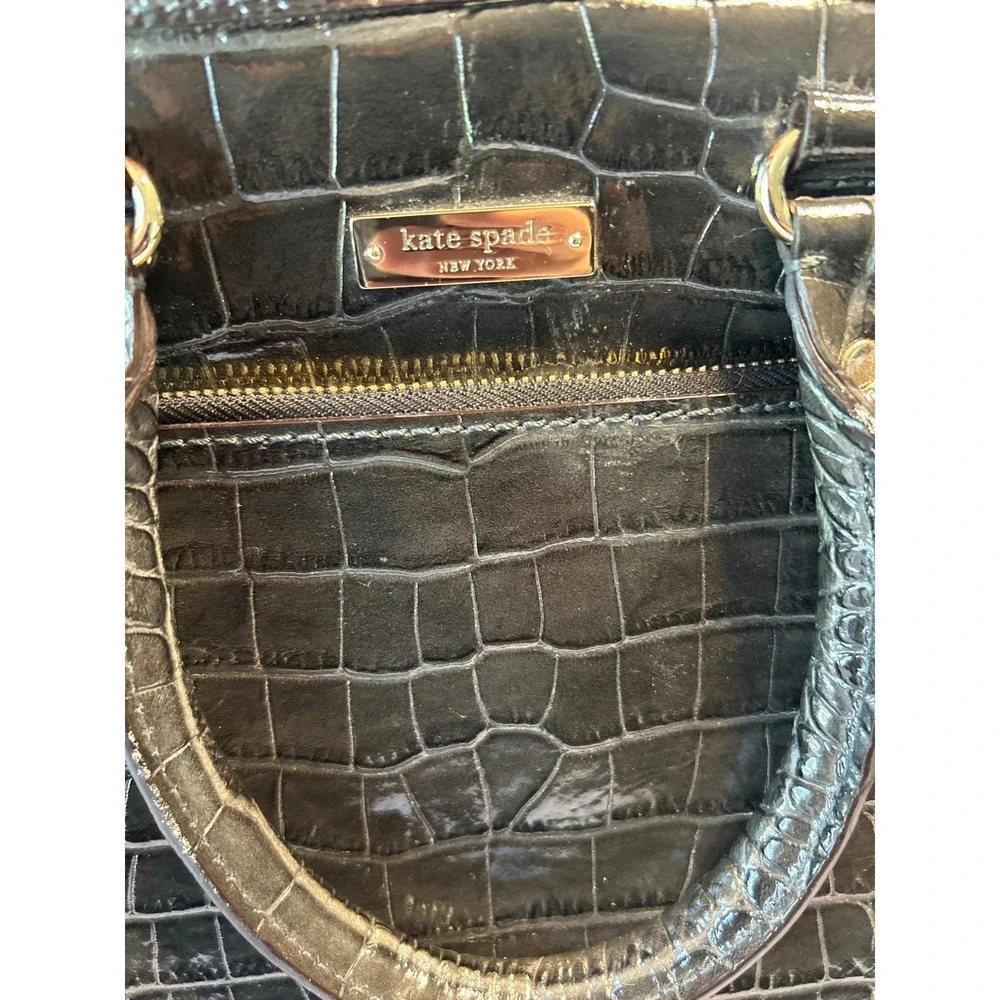 KATE SPADE NY Charcoal Croco Embossed Patent Leather Padded Laptop Tote Bag NWOT